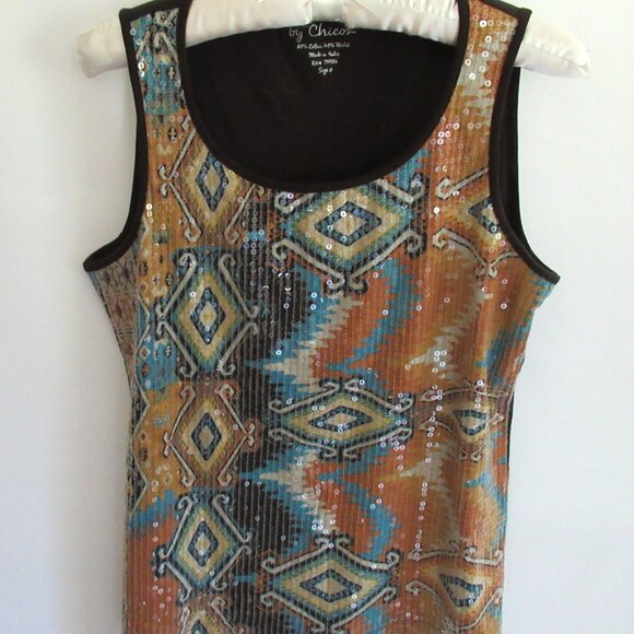Chico's multicolor sequin front cotton blend scoop neck sleeveless tank *Sz 0(S) - Picture 1 of 4